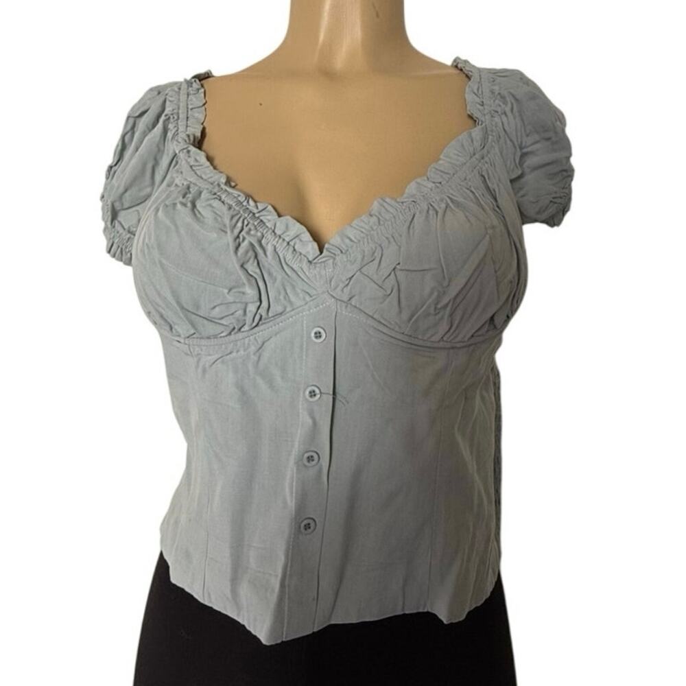 Blush Light Green Smocked Puff Sleeve Crop Top Size L Y2K Summer